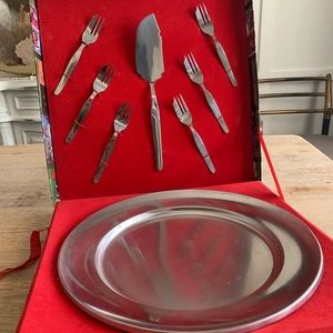 INOX 18 aluminum metal cake serving platter set 8pc Kentucky derby horse party